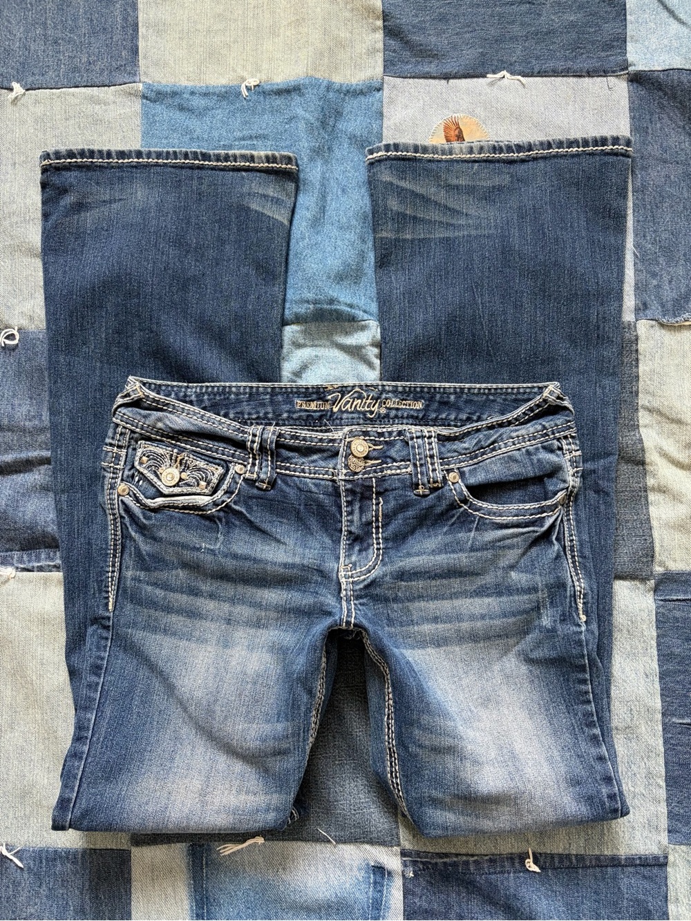 vintage y2k low rise vanity bootcut jeans studded embellished glam embroidery 30